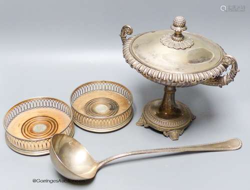 A 19th century Swedish white metal two handled cup and cover...