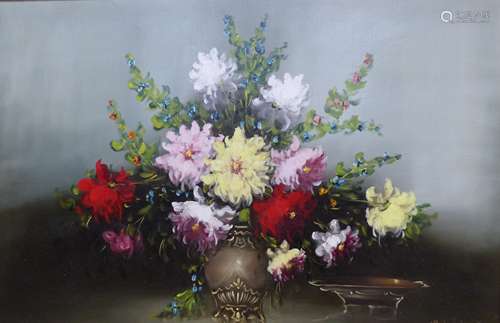 Bulogh Judith?, oil on canvas, Still life of a vase of flowe...