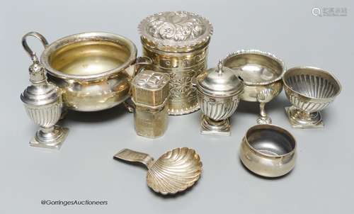 A group of small silver including a late Victorian repousse ...