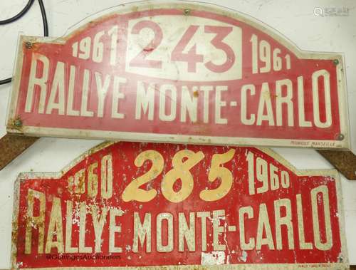 Two Rallye Monte Carlo aluminium rally number, plates, 1960 ...