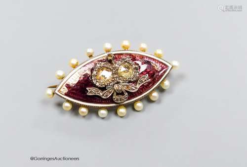 An Edwardian yellow metal, diamond, enamel and seed pearl se...