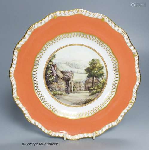 A Royal Crown Derby plate painted with a view of Stoney Midd...