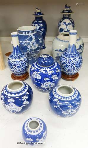 Ten 19th / 20th century Chinese blue and white vases and jar...