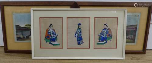 A pair of 19th century Chinese tea production paintings on r...