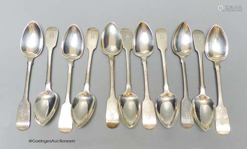 A set of eleven William IV Irish silver fiddle pattern teasp...