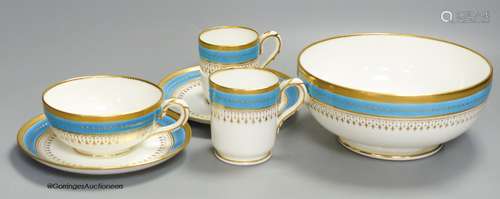 A Minton coffee cup, teacup and saucer with turquoise and go...