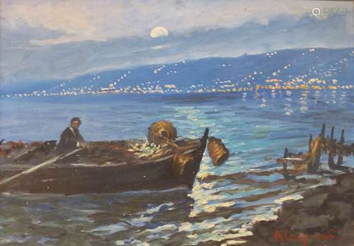 Roberto Carignani (1894-...), oil on canvas, Fishing boat in...