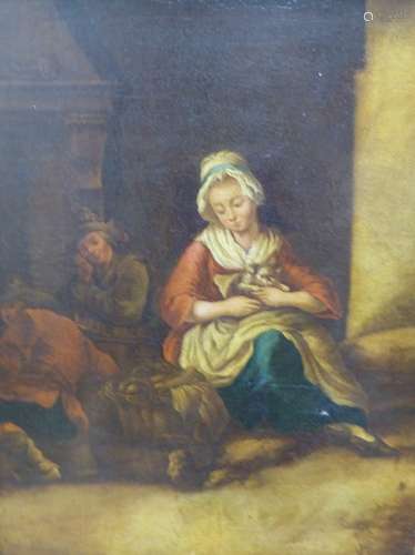 19th century Flemish School, oil on canvas, Mother and child...