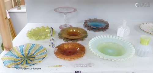 A collection of Venetian glass dishes and vases, etc.