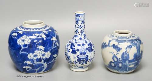 A Chinese blue and white 'ladies' jar, a 'boys' vase and a p...