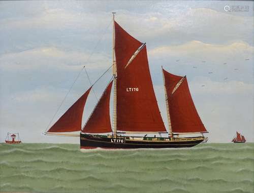 J. Saunders, oil on board, The Lowestoft beam trawler, signe...