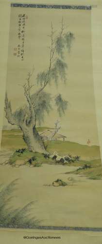 Two late 19th century Chinese scroll paintings, sage in a la...