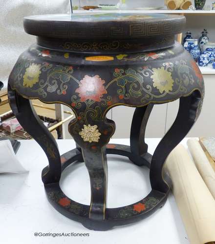 A Chinese lacquer and cloisonne enamel inset stand, height 5...