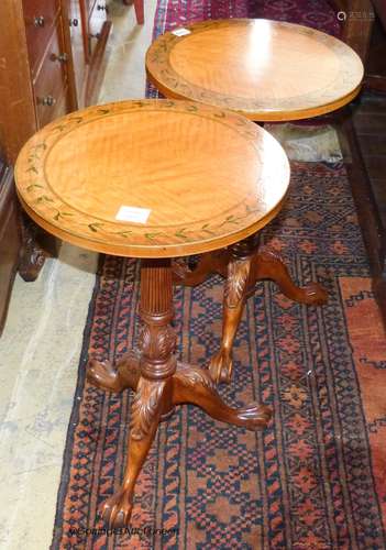 A pair of George III style painted satinwood and mahogany tr...