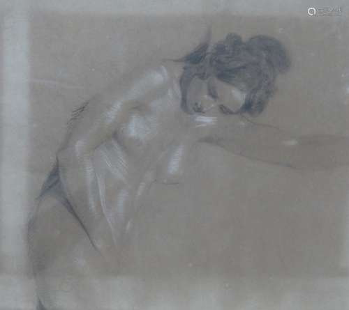 English School c.1900, charcoal and chalk, Study of a reclin...