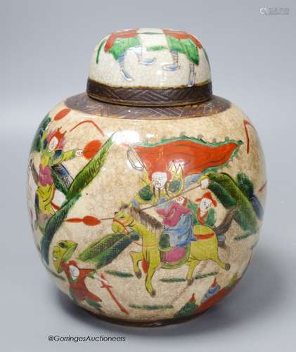 An early 20th century Chinese famille rose crackle glaze jar...