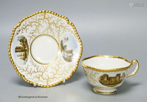 A Flight Barr and Barr gadroon bordered teacup and saucer pa...