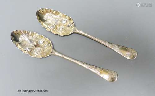 A pair of 18th century silver 'berry' spoons by Ebenezer Cok...