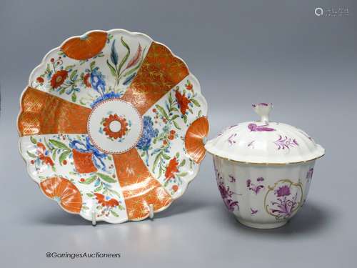 A Worcester plate painted with a very rare Scarlet Japan pat...