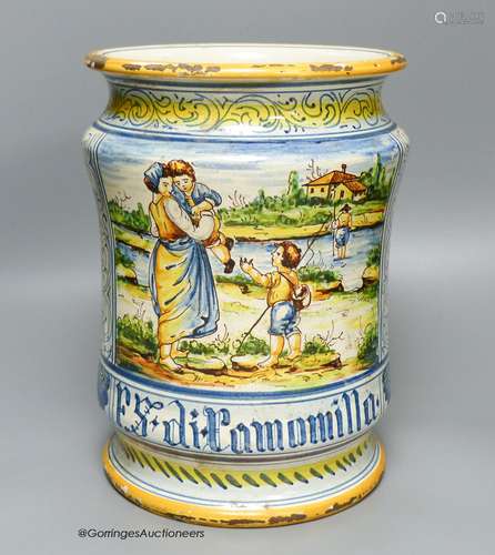 An Italian Orvieto vase or jardinière of albarello formof sh...