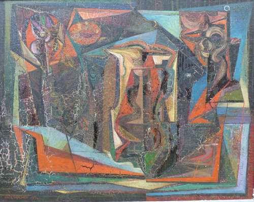 Paul Holmes, oil on board, Abstract, signed and dated 1954, ...