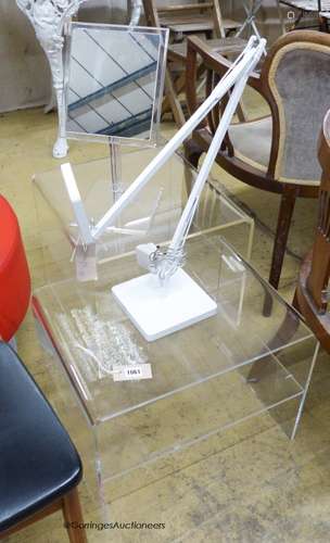 A pair of contemporary Perspex side tables, Perspex shaving ...