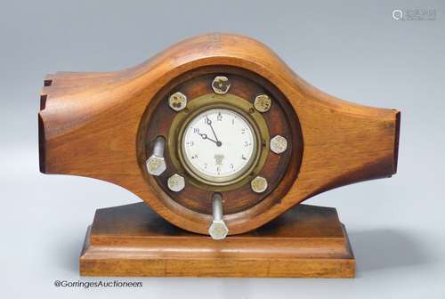 A Smith's aeroplane propeller hub mantel timepiece, 38cm lon...