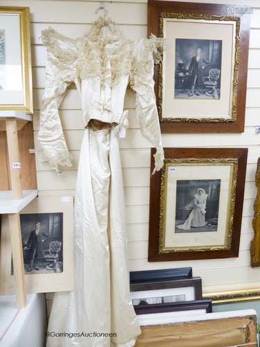 A Victorian MacCowan's oyster satin wedding dress with photo...