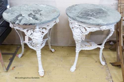 A near pair of Victorian painted cast iron Britannia tables,...