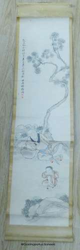 An early 20th century Chinese scroll painting on paper and s...