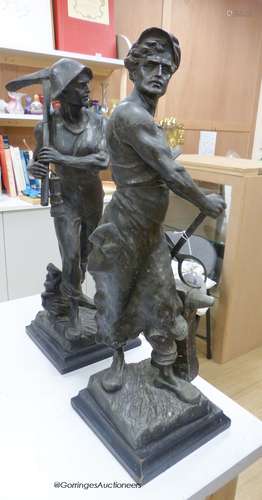 A pair of spelter figures of miners, in memory of Six Bells ...