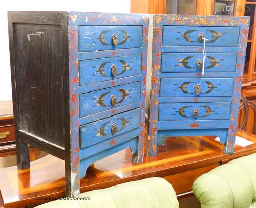 A pair of Chinese painted bed side chests. W-40, D-32, H-60c...