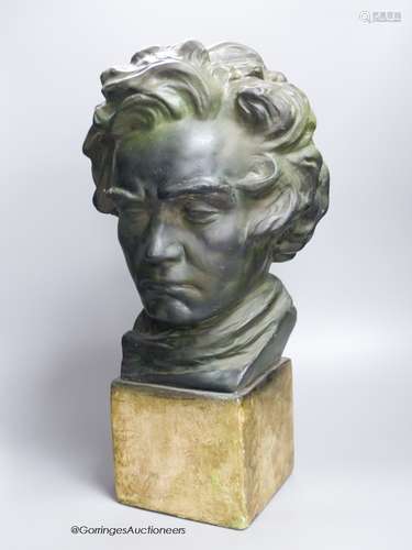 A moulded plaster bust of Beethoven, height 45cm