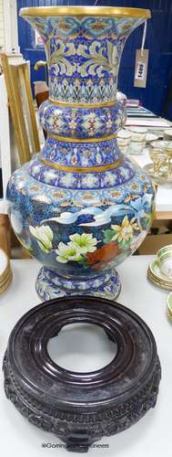 A large Chinese cloisonne enamel vase on stand, height 64cm ...