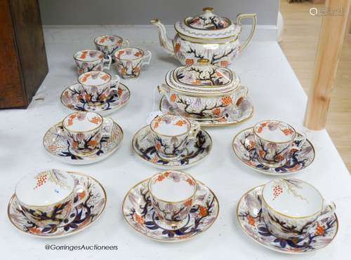 A New Hall part tea and coffee service painted with pattern ...