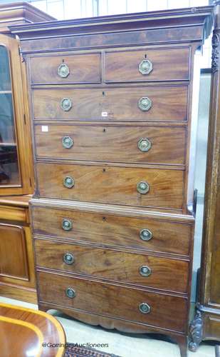 A George III mahogany chest on chest. W-112, D-56cm, H-201cm...