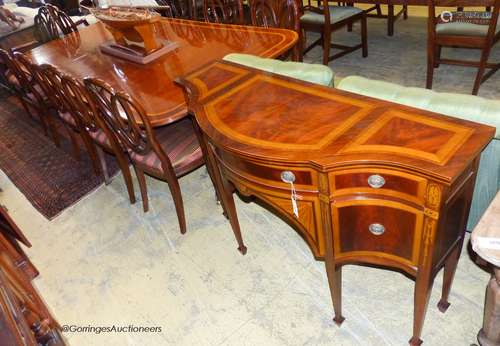 A reproduction Sheraton inlaid mahogany dining room suite, c...