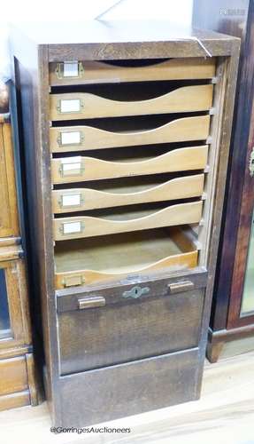 An early 20th century oak tambour filing cabinet, width 45cm...