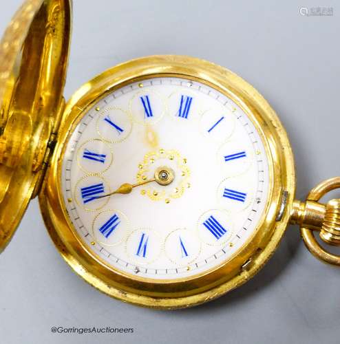 A Swiss 18k hunter fob watch, case diameter 32mm, gross weig...