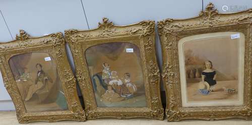 A group of three early 19th century watercolour portraits,fe...