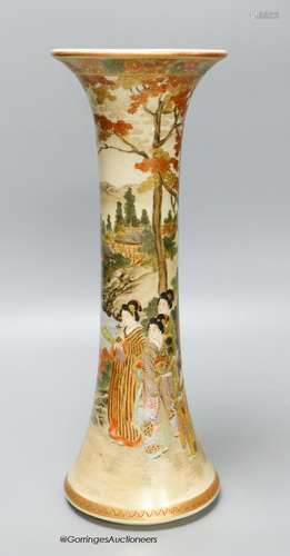 A Japanese satsuma earthenware trumpet vase by Kizan, Meiji ...