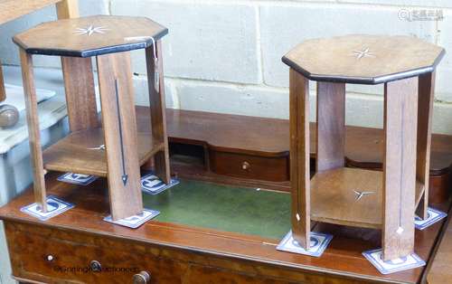 Two African octagonal inlaid hardwood occasional tables. Lar...