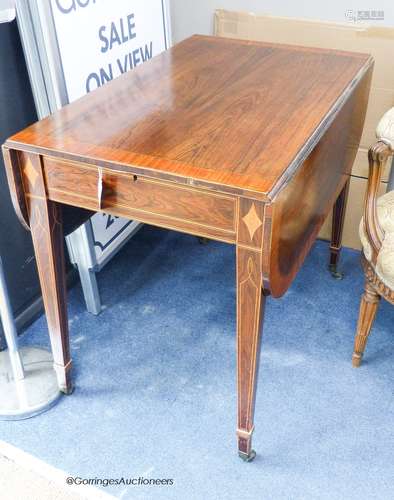 A George IV satinwood banded rosewood Pembroke table, width ...