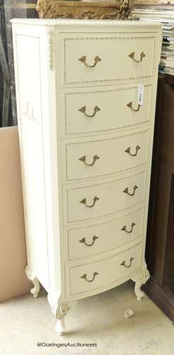 French style cream painted six draw tall chest. W-47, D-35, ...