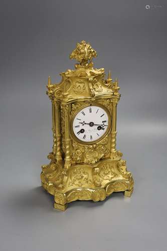 A mid 19th century French gilt bronze mantel clock, dial sig...