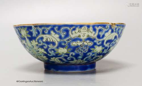 A Chinese blue ground bowl, Tongzhi mark and period (1862-74...