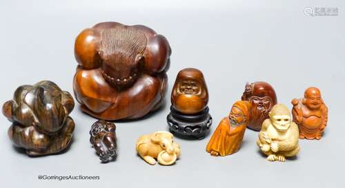 A collection of netsuke, and other carvings, tallest 10cm