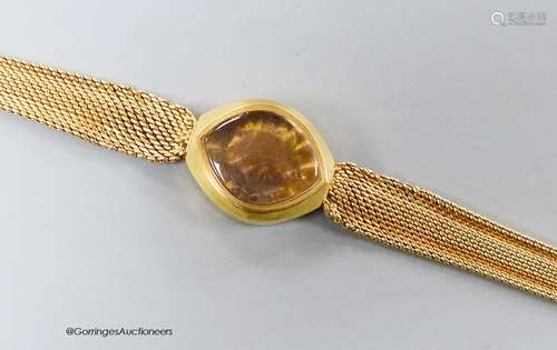 A lady's yellow metal (stamped 585) wrist watch case and str...