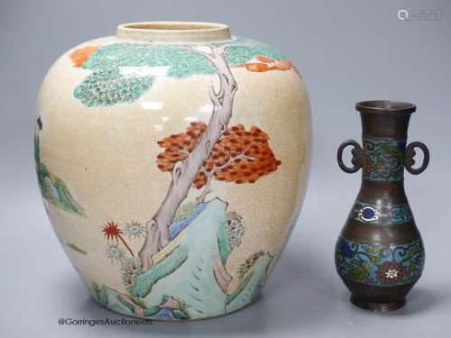 A large Chinese crackle glaze jar, height 24cm and a Japanes...