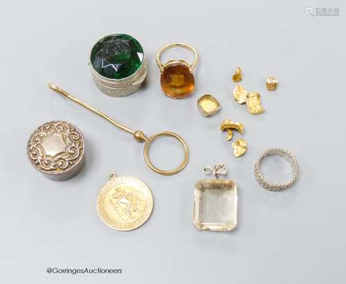 Mixed jewellery etc. including a 14k St. Christopher pendant...